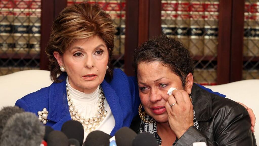 Attorney Gloria Allred speaks at a press conference with Chelan, an alleged victim of Bill Cosby, in Los Angeles. Mr Cosby has been accused of sexual assault by more than a dozen women. Photograph: Frederick M Brown/Getty Image