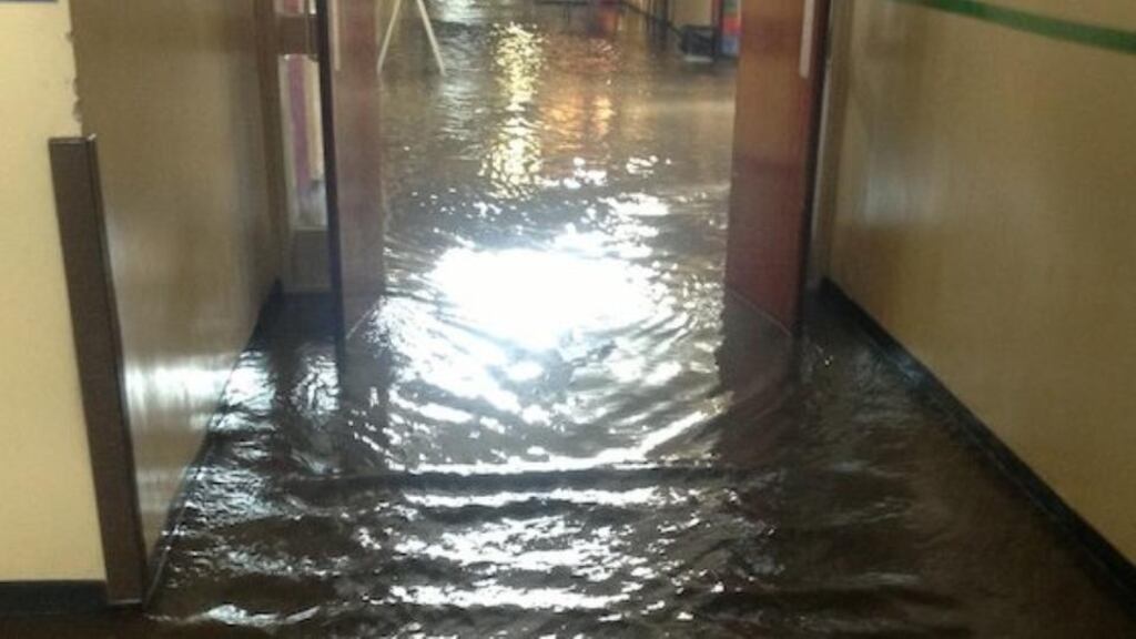 Flooding is seen inside Letterkenny General Hospital last week. More than 40 per cent of the hospital suffered water damage. Photograph: Donegal Daily