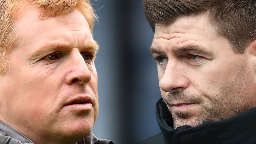 Celtic manager Neil Lennon and Rangers manager Stephen Gerrard. Composite photograph: Ian MacNicol/Getty Images