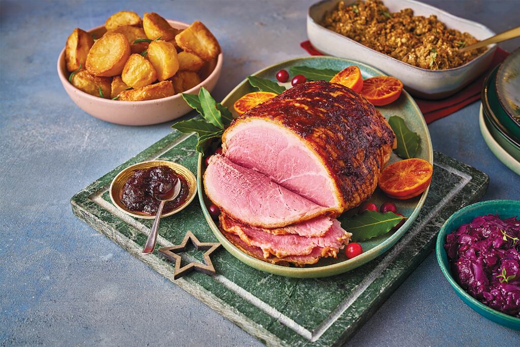 Pictured is the succulent Deluxe outdoor-reared dry-cure ham fillet from the Crow Farm in Co Tipperary, which won a gold award at this year’s Irish Quality Food and Drink Awards. One of Lidl’s 400 Irish suppliers the ham is delicious served with its Blas na hÉireann gold-starred cranberry sauce with orange