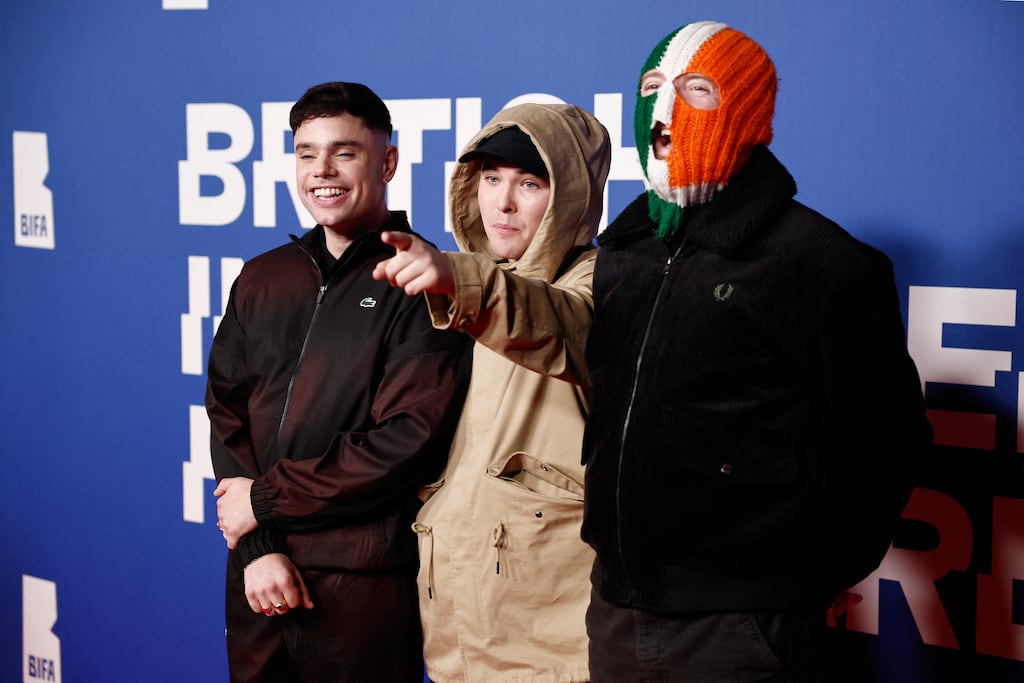 Irish-language rap group Kneecap at the British Independent Film Awards in London where their film won best feature. Photograph: Benjamin Cremel/AFP/Getty Images
