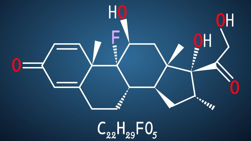 Dexamethasone molecule.