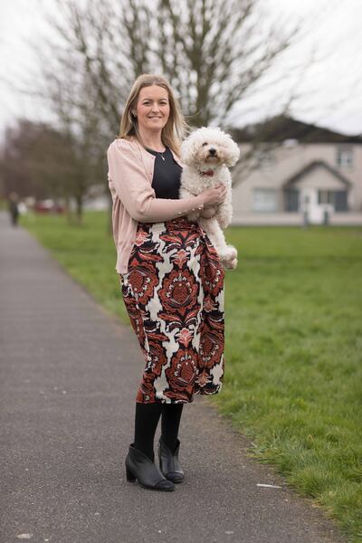 Agnes O'Shaughnessy with her dog Skye in Shannon, Co Clare. Photograph by Eamon Ward