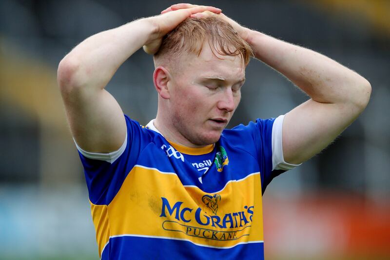 James Quigley of Kiladangan dejected after the game. Photograph: Natasha Barton/Inpho