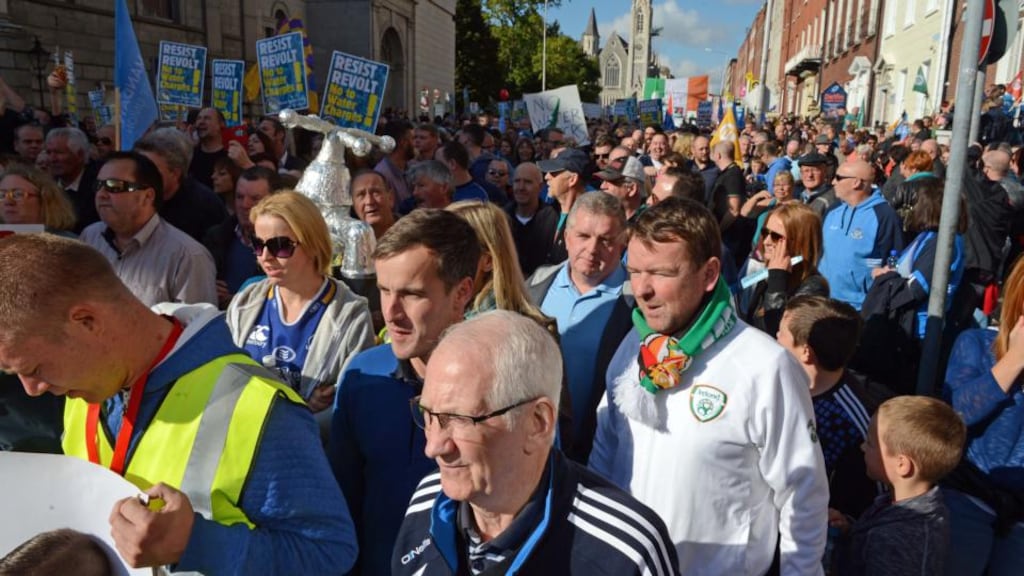 People taking part in the anti-water charges protest march, in O’Connell Street, Dublin, earlier this month. Photograph: Eric Luke