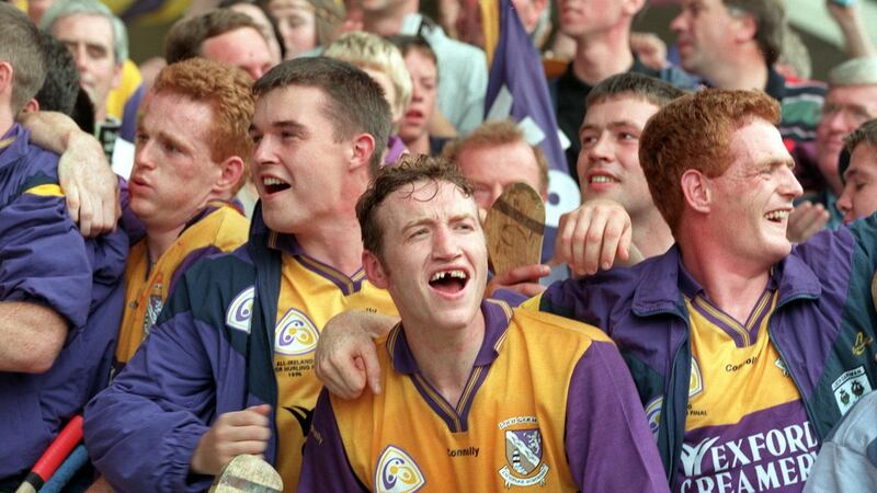 Larry Murphy celebrates the All-Ireland final win over Limerick in 1996. Photograph: Lorraine O’Sullivan/Inpho