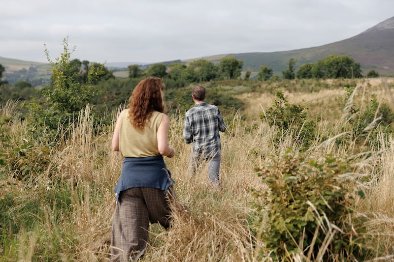 Anke and John Moran in their rewilded native woodland near Glen of the Downs, Co Wicklow. Photograph: Dan Dennison