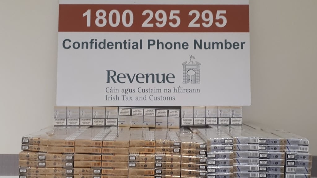 The cigarettes, branded ‘Benson & Hedges’ have a retail value of €27,000. Photograph: Revenue