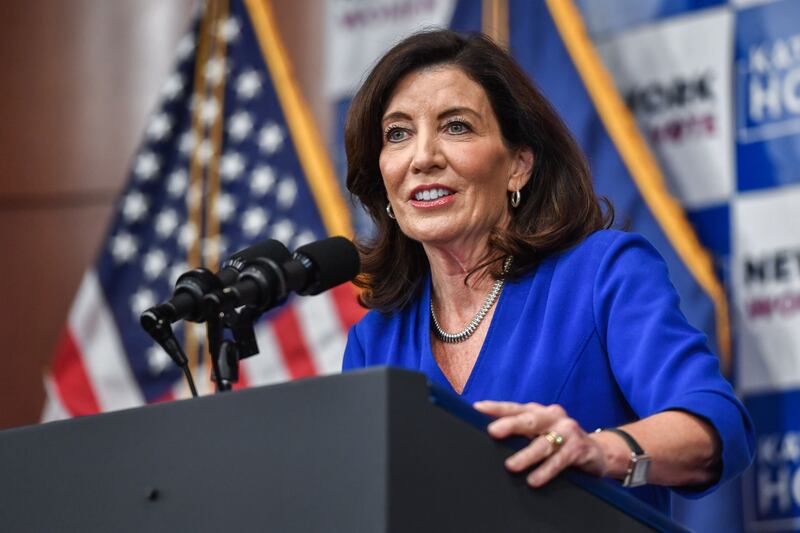 In New York, long considered a Democrat stronghold, serving governor Kathy Hochul is facing a far tougher re-election bid than anticipated.  Photograph: Anthony Behar/Bloomberg