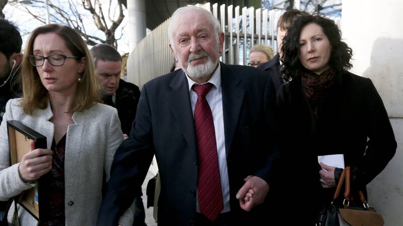 Brother of the late Anthony O’Mahony, Seamus (centre) leaves the Central Criminal Court in Dublin. Photograph: Laura Hutton/Collins