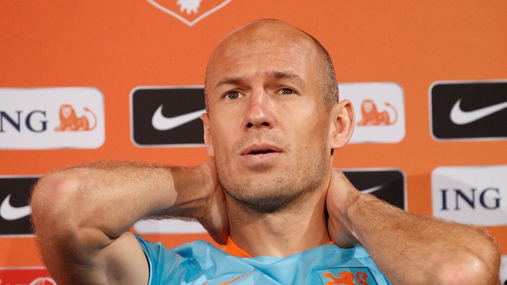 Arjen Robben: “France may have better players but it does not mean we are not confident of a good outcome.” Photograph: Yoan Vala/EPA