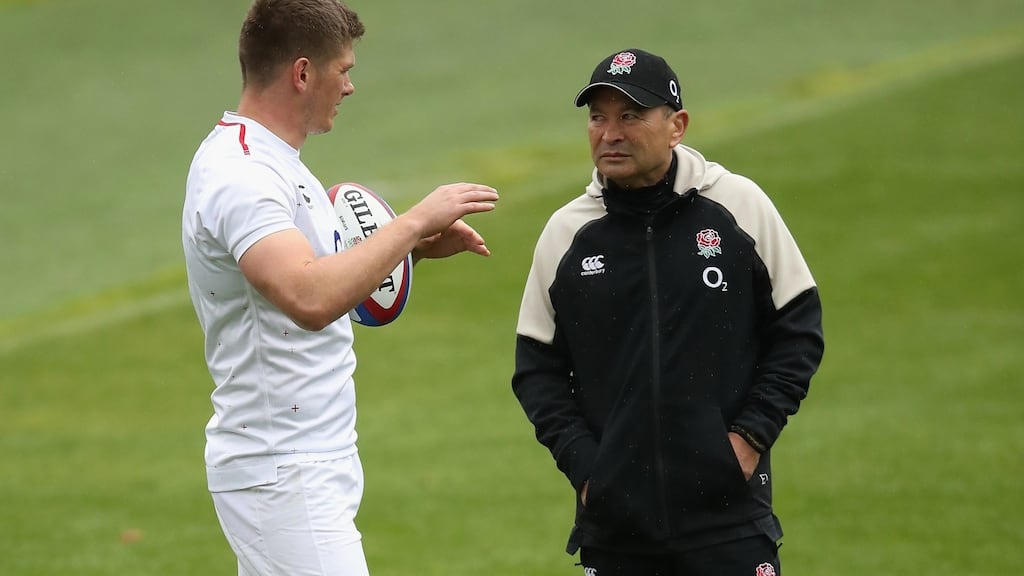 Eddie Jones: “If he was Johnny Sexton, then we’d be able to complain about him, but because he’s Owen Farrell he’s allowed to be hit late.” Photograph: David Rogers/Getty Images