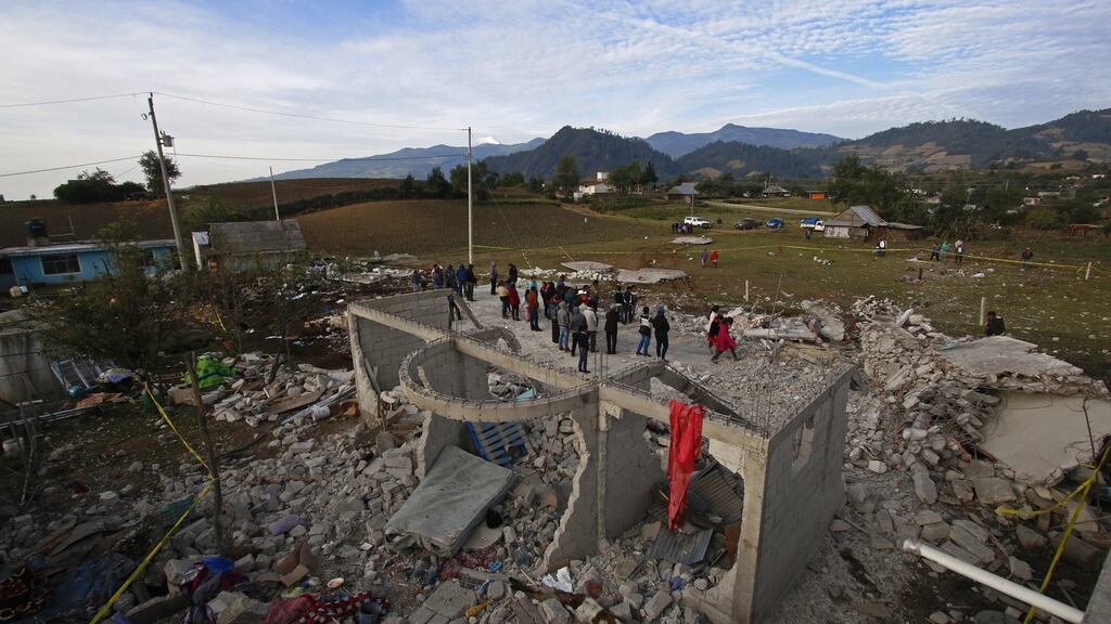 The aftermath of a fireworks explosion at a house in the municipality of Chilchotla, Puebla, a state in central Mexico. At least 14 people were killed. File photograph: Francisco Guasco/EPA