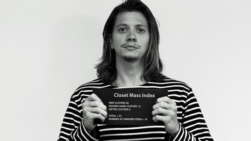 A campaigner displays his 'closet mass index'