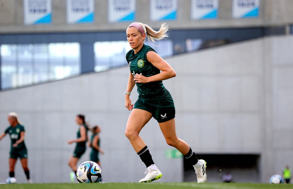 Ireland midfielder Denise O’Sullivan takes part in training ahead of the Uefa Nations game against Hungary at the Hidegkuti Nándor Stadium in Budapest on Ruesday night. Photograph: Ryan Byrne/Inpho
