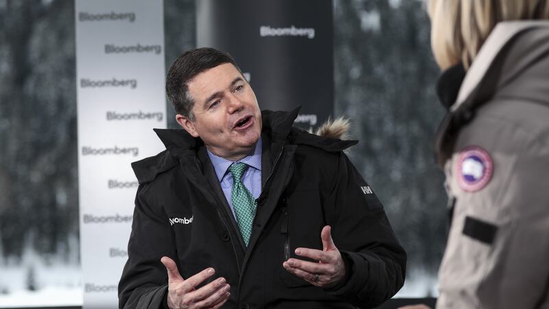 Davos duty: Paschal Donohoe seems to have had a far heavier schedule than his boss, including a lot of interviews with international networks. Photograph: Simon Dawson/Bloomberg