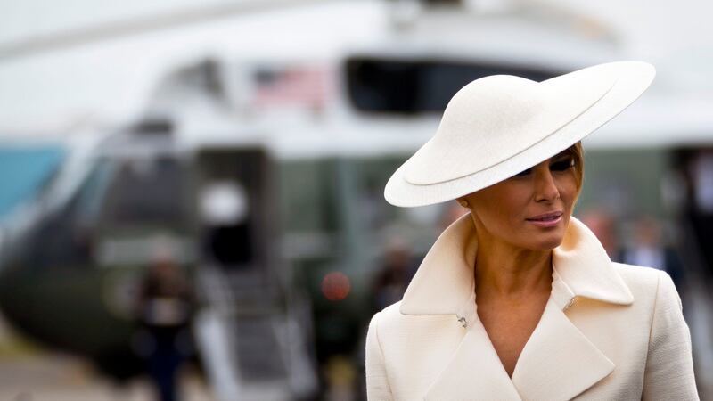 Melania Trump wearing a design by Irish milliner Philip Treacy on Wednesday after attending D-Day anniversary cermonies. Photograph: Doug Mills/The New York Times