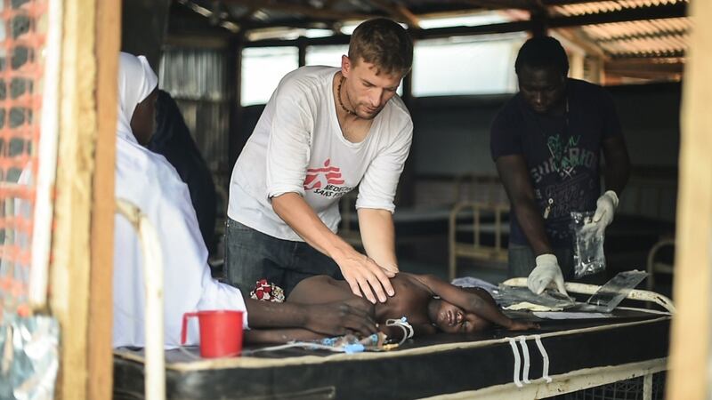 A child who has shown sign of measles with complications is treated in an isolation ward at General Hospital Camp in Damboa, Borno State. Photograph: Ikram N’gadi/MSF