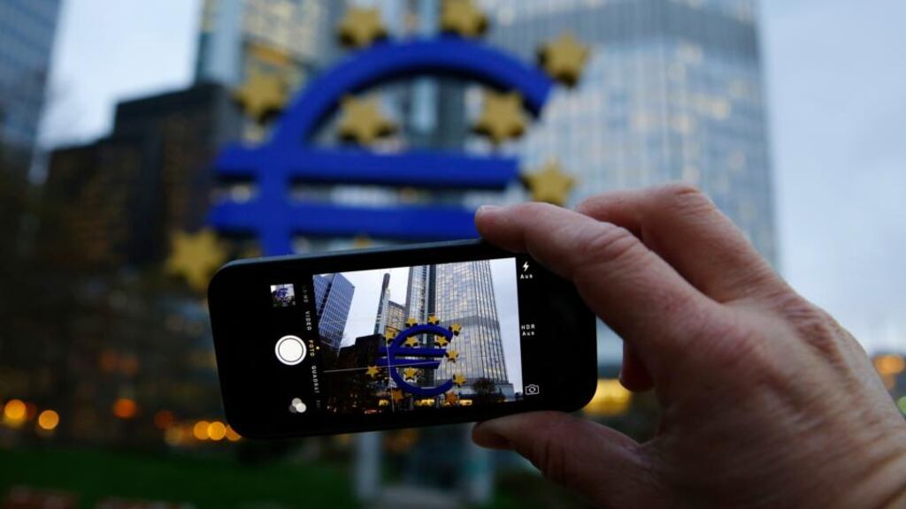 The ECB headquarters in Frankfurt. Despite the two quarters of grinding growth, the size of the euro zone economy is still smaller (by 0.4 per cent) than at the same time last year. The recovery, such as it is, is fragile. Photograph: Kai Pfaffenbach/Reuters