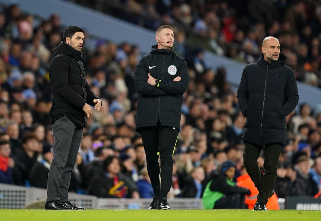 Arsenal manager Mikel Arteta and Manchester City boss Pep Guardiola are set to renew their rivalry. File photograph: PA