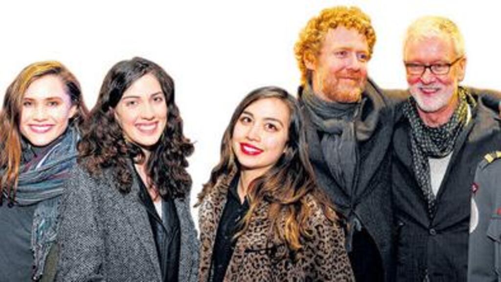 Will Armstrong, Carmel Mannion, Nicole Flattery, Clara Kumagai, Glen Hansard, John Harte and Yvonne Keating at the opening night of Once at the Gaiety Theatre on Tuesday. photographs: aidan crawley