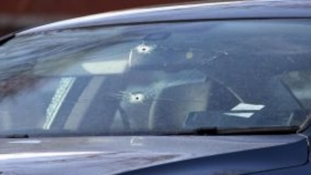 Bullet holes in the windscreen of the vehicle in which Paul Kavanagh was shot, in Church Avenue, Drumcondra, Dublin. Photograph: Colin Keegan/Collins Dublin
