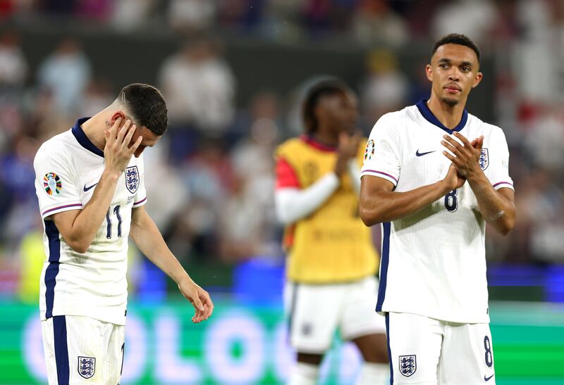 Phil Foden and Trent Alexander-Arnold after England's 0-0 draw against Slovenia at Cologne Stadium. Photograph: Richard Pelham/Getty Images