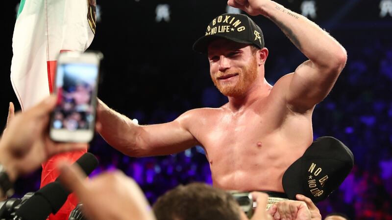 Canelo celebrates his victory over GGG. Photograph: Al Bello/Getty