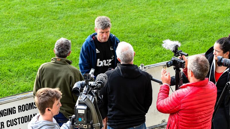 Crusaders assistant coach Ronan O’Gara speaking to the media at Rugby Park, Christchurch, New Zealand. Photograph: John Davidson/Inpho