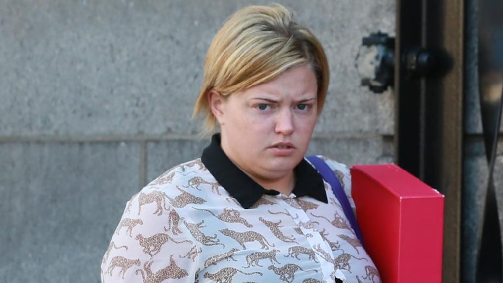 Lydia O’Hara of Portlaoise leaving court yesterday after the opening day of her High Court action for damages. Photograph: Collins Courts.