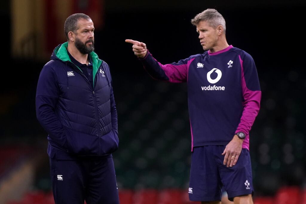 Ireland head coach Andy Farrell with defence coach Simon Easterby. Photograph: Mike Eagerton/PA Images
