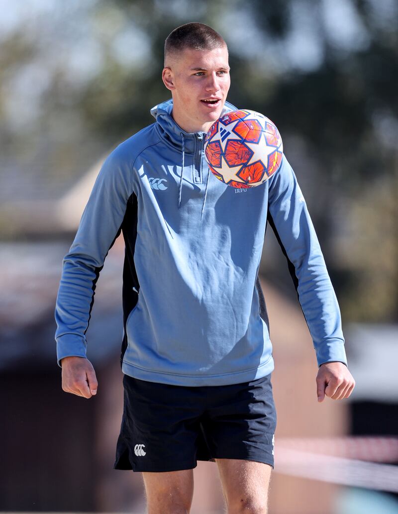 Sam Prendergast at Ireland Rugby Squad training in Johannesburg. Photograph: Dan Sheridan/Inpho
