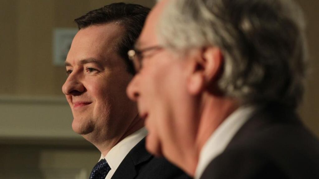 British chancellor of the exchequer George Osborne (left) and Bank of England governor Mervyn King during the closing press conference of the G7summit. Photograph: Yui Mok/PA Wire