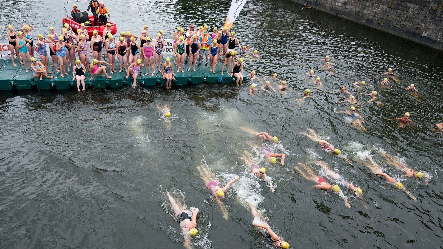 The women get started in the Liffey Swim which runs over 2.2km of the capital’s river. Photograph: Dave Meehan/The Irish Times