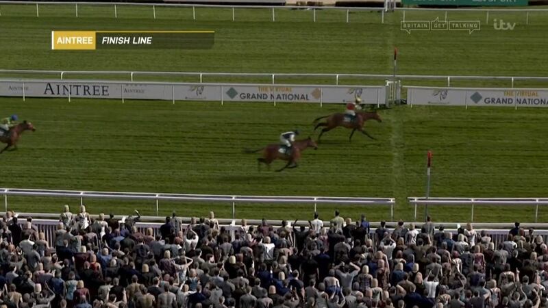 Potters Corner wins Saturday’s Virtual Grand National. Photograph: ITV/PA