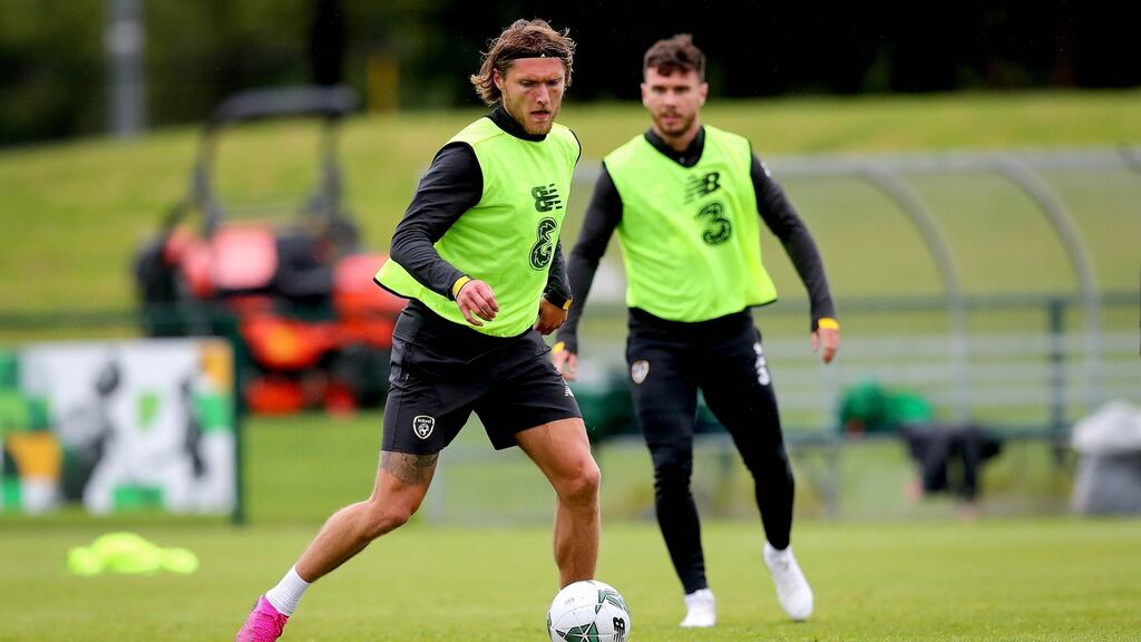 Jeff Hendrick during an Ireland training session at Abbotstown. Photograph: Ryan Byrne/Inpho