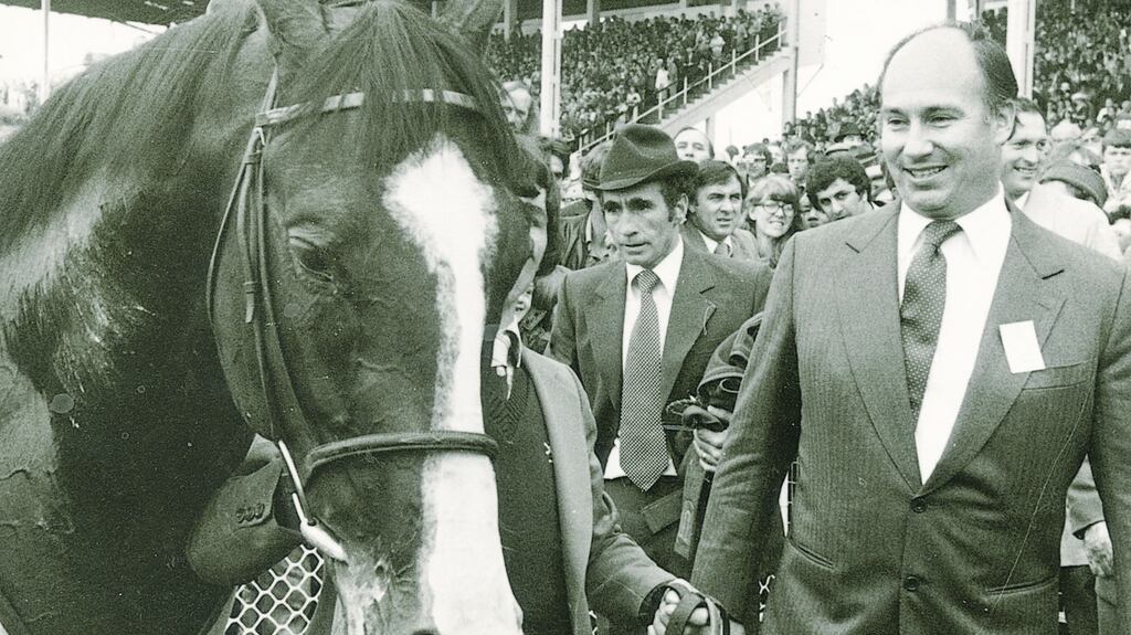 The Aga Khan with Shergar after the Irish Sweeps Derby.