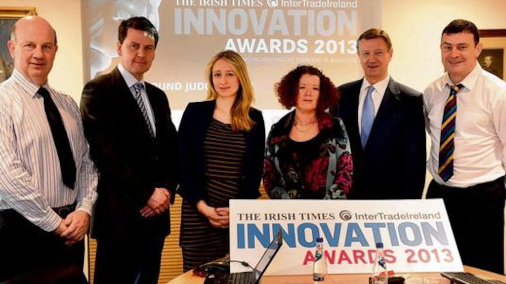 Members of this year's first round judging panel (from left): Pat Daly, Teagasc; Colin Sainsbury, Byrne Wallace; Dr Ruth Freeman, Science Foundation Ireland; Ann O'Connell, PwC; Prof Frank Roche, UCD Smurfit Graduate Business School; and Aidan Gough, InterTradeIreland. PHOTOGRAPHS: DARA MAC DÓNAILL AND CYRIL BYRNE