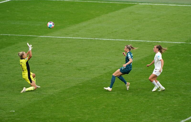 England's Ella Toone scores her side's first goal of the game