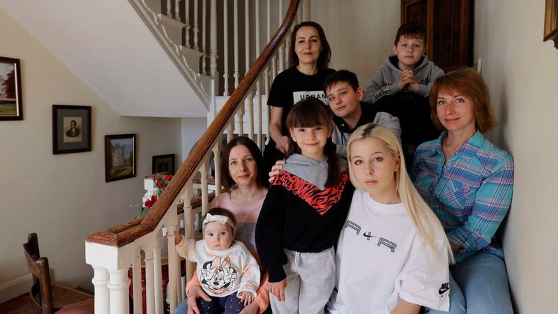 Polina Shatylo (18) and her family in their temporary home in Castletown. Photograph: Alan Betson