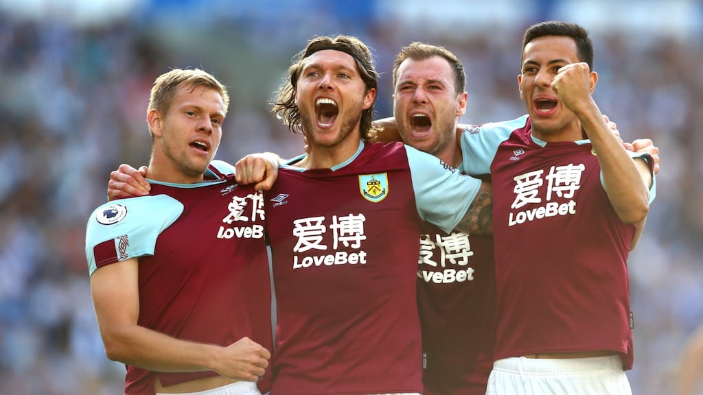 Jeff Hendrick of Burnley celebrates after earning a point at Brighton. Photograph: Dan Istitene/Getty Images