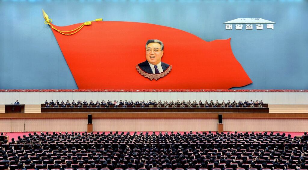A Central Committee meeting to mark the 104th birthday of North Korea’s founder Kim Il-sung: the missile was launched in his honour. Photograph: Korean Central News Agency/ Reuters