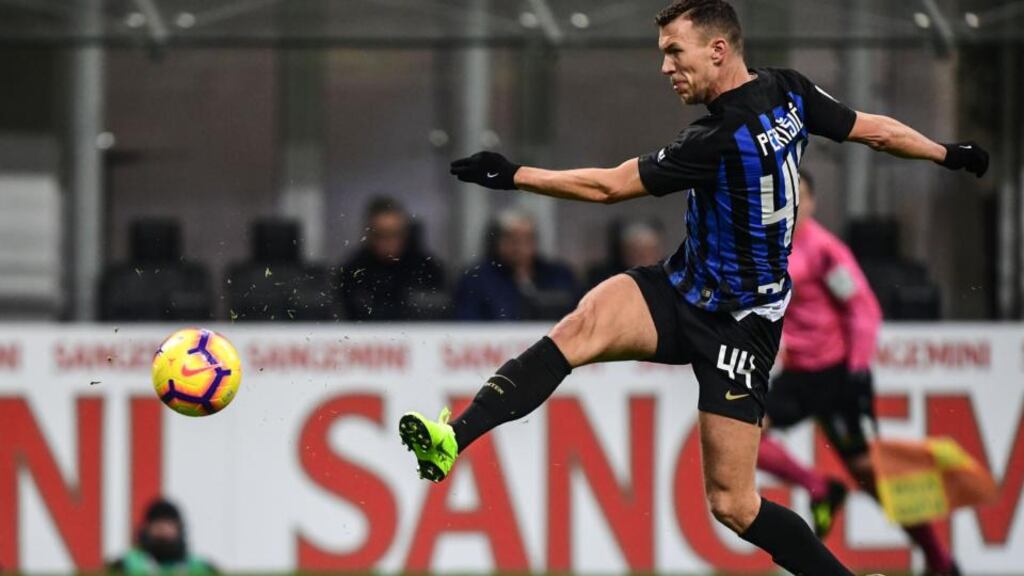 Inter Milan’s  Ivan Perisic shoots on goal during an Italian Serie A match against Sassuolo on January 19th Photograph: Miguel Medina/AFP/Getty