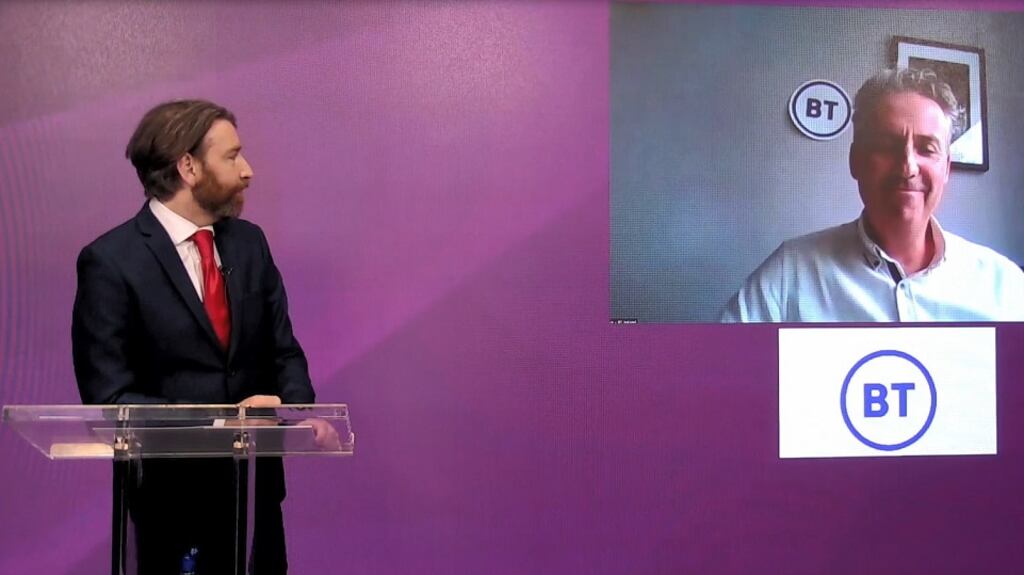 BT Ireland’s Shay Walsh, pictured presenting at the CX Impacts Awards 2021