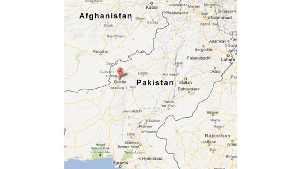 Smoke rises from a bomb blast that killed at least 64 people in a Shi'ite Muslim area of the Pakistani city of Quetta today. Photograph: Reuters.