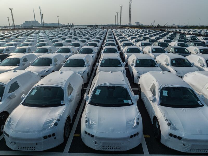 Geely electric vehicles bound for shipment to Europe.