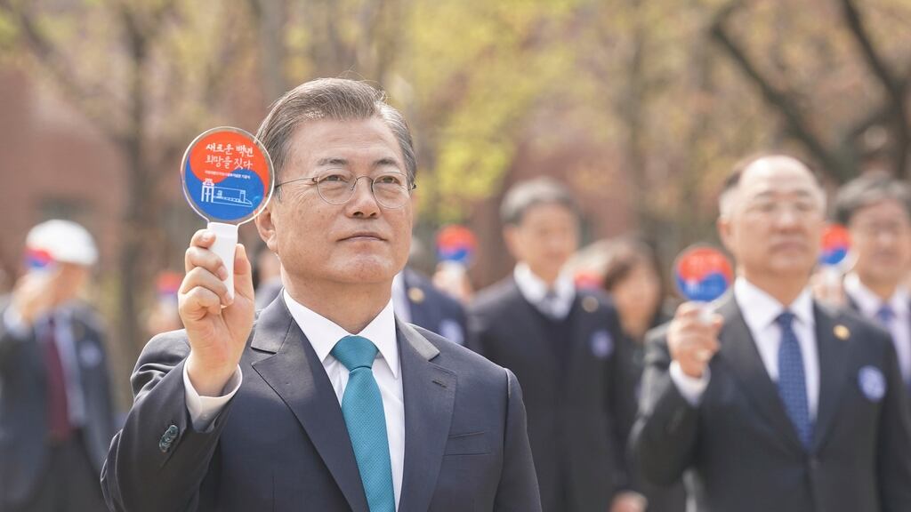 South Korean president Moon Jae-in is pictured in Seoul, South Korea on Saturday. Photograph: Yonhap/EPA.