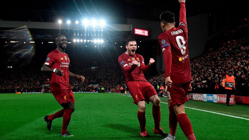 Liverpool’s Roberto Firmino celebrates his goal in extra-time. Photograph: Getty Images