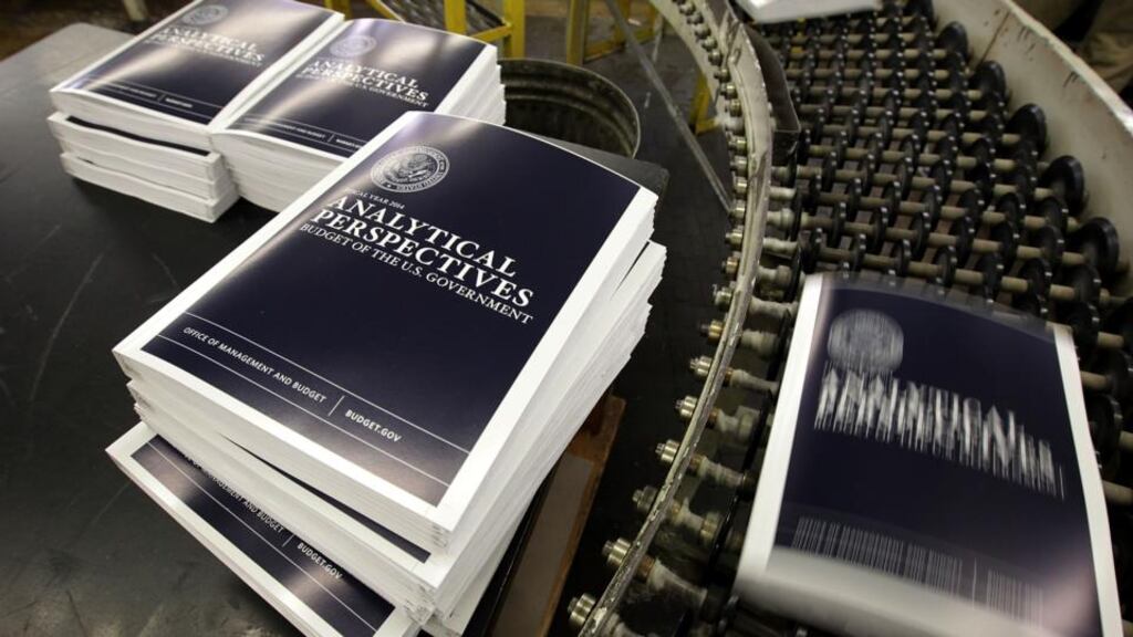 Copies of US president Barack Obama's budget proposal for FY 2014 at a printing press at the Government Printing Office yesterday in Washington DC. Photograph: Alex Wong/Getty Images