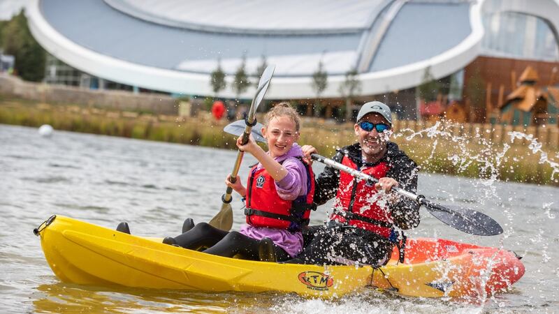 Ciara and Andy Murphy kayaking at Center Parcs. Photograph: Naoise Culhane